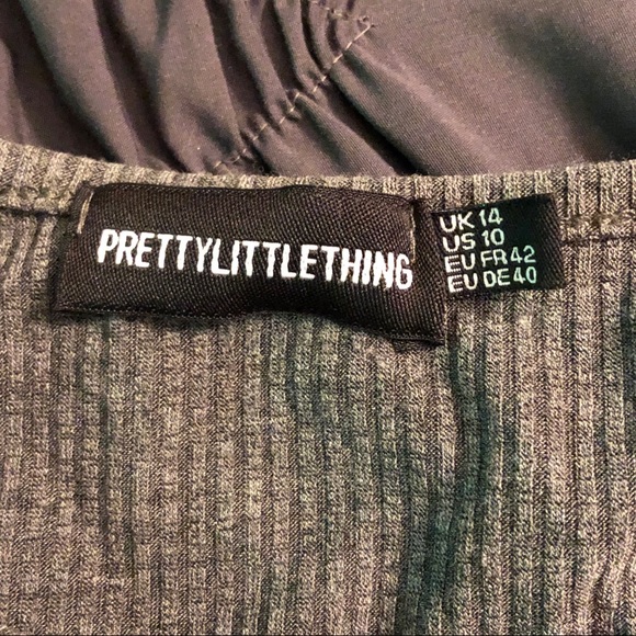 Dark grey 90s ribbed lettuce trim long sleeve top - Picture 4 of 4